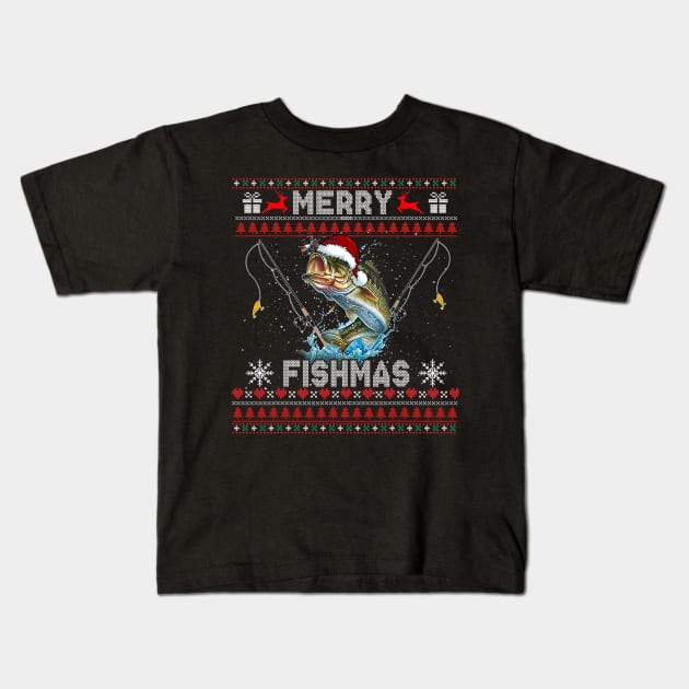 Ugly Merry Fishmas Christmas Snow Funny Fishing Xmas Kids T-Shirt by kasperek